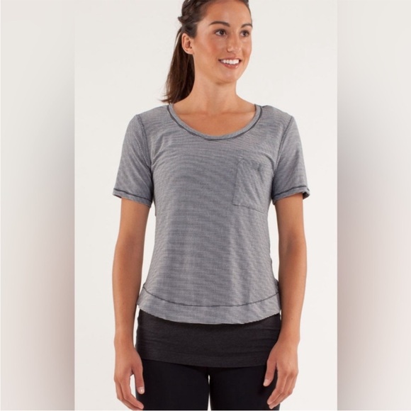 Lululemon Calm Short Sleeved Tshirt In Tonka Stripe Burnout Coal - Picture 1 of 7